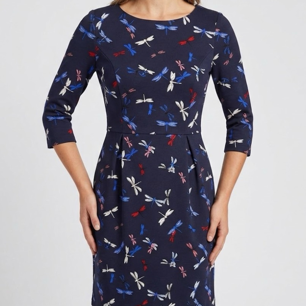 Dan Munier Blue Dragonfly Print Mini A Line Dress Small